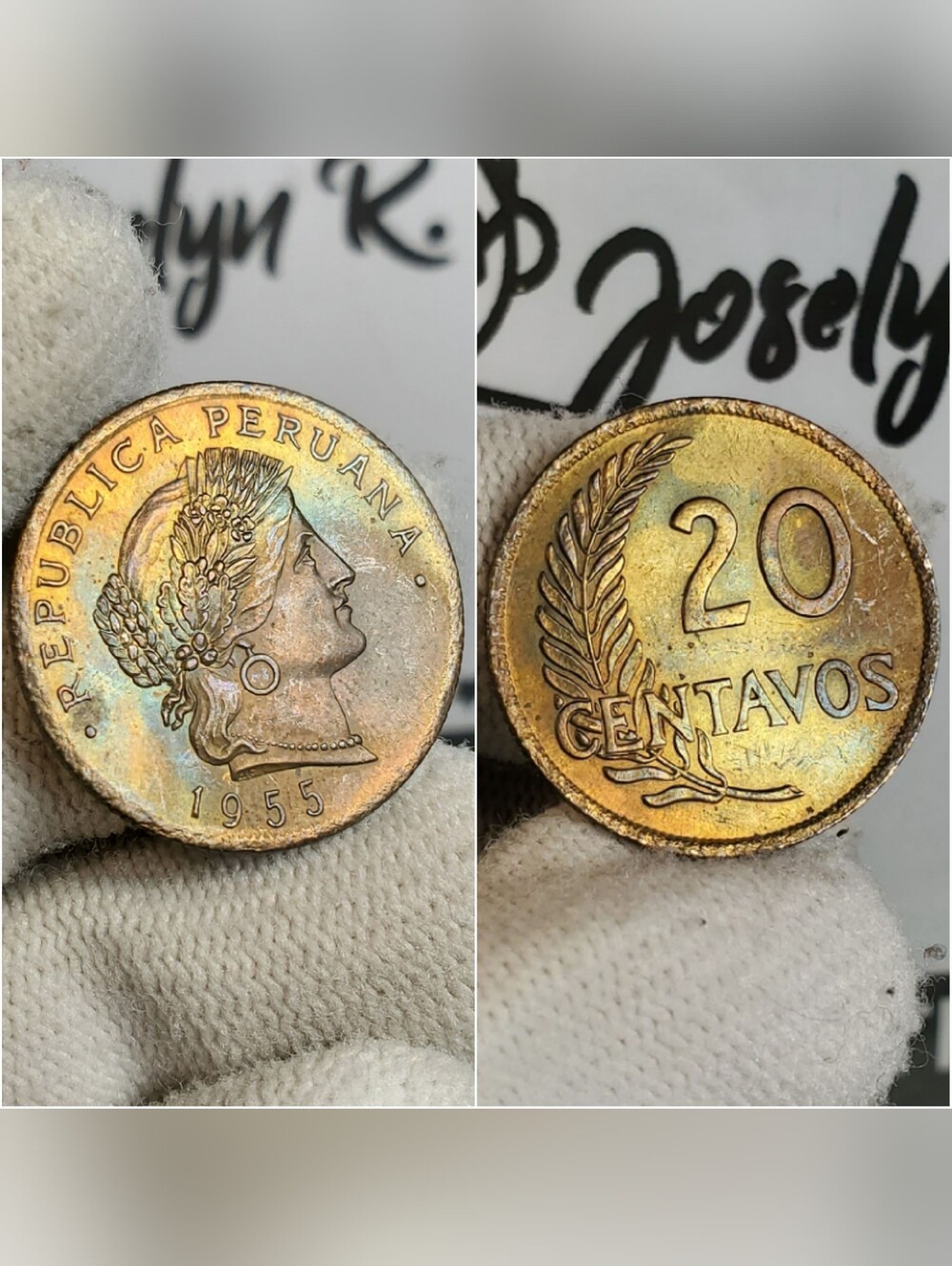 1955 Peru 20 Centavos - Stunning Natural Blue Toning - Picture 3 of 16